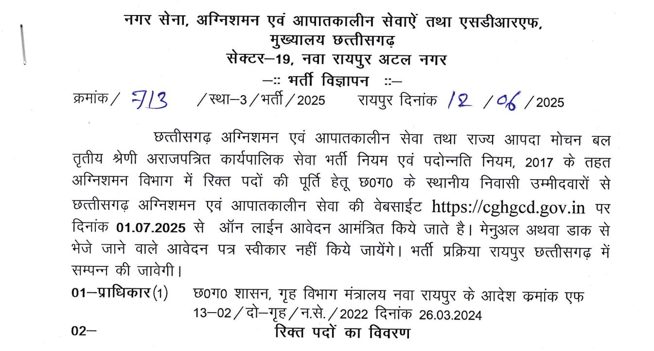 Chhattisgarh Fire Department Recruitment 2025