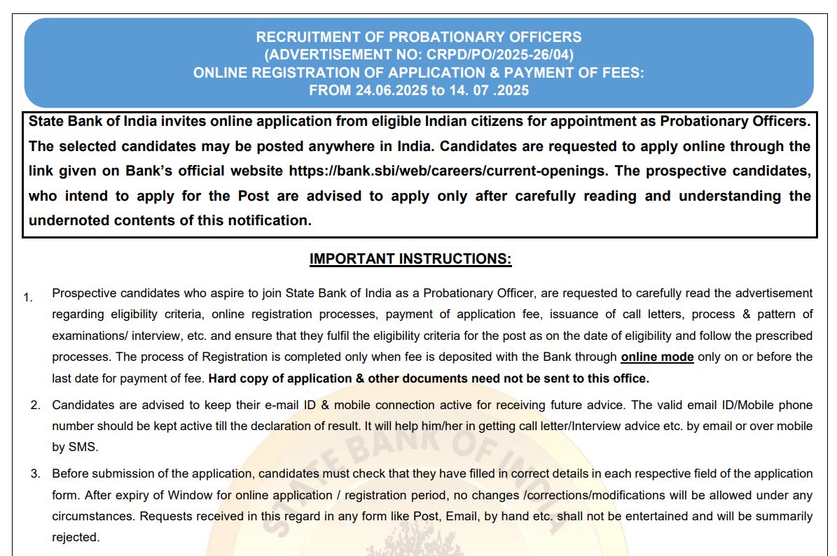 SBI Recruitment 2025 - 541 Posts