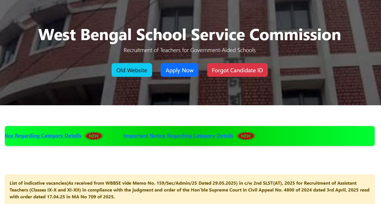 WBSSC Recruitment Drive for 35726 Assistant Teacher