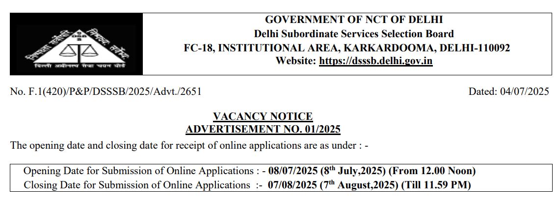 DSSSB Recruitment 2025