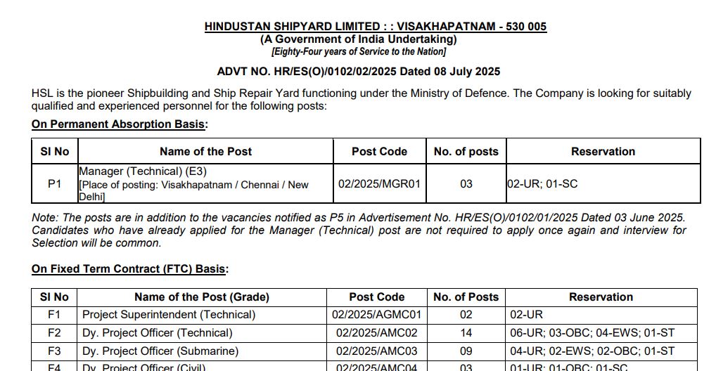 HSL Recruitment 2025