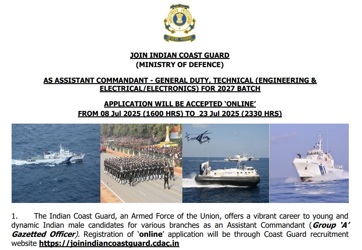 Indian Coast Guard (ICG) Recruitment 2025