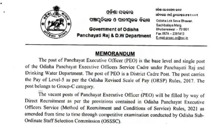 OSSSC PEO Recruitment 2025