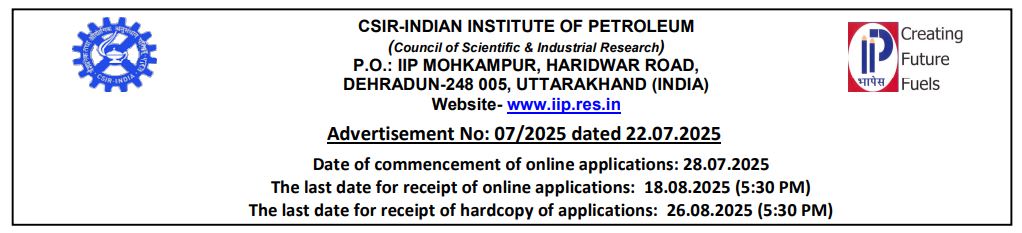 Indian Institute of Petroleum (IIP) Recruitment 2025