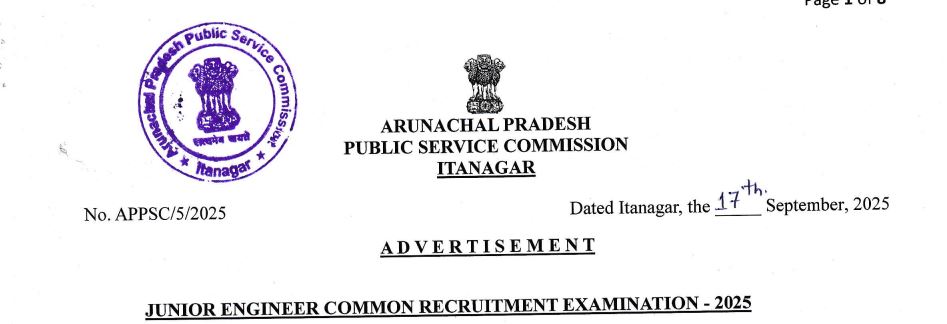 APPSC Recruitment 2025: 413 Junior Engineer Posts in Arunachal Pradesh