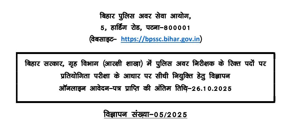 Bihar Police SI Recruitment 2025: Apply Online for 1799 Sub Inspector Posts
