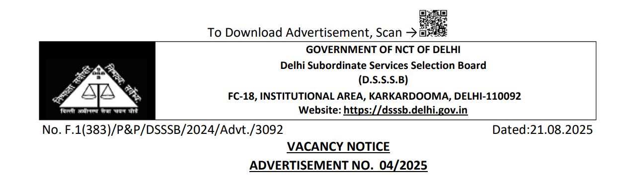 DSSSB Recruitment 2025 - 20 Posts