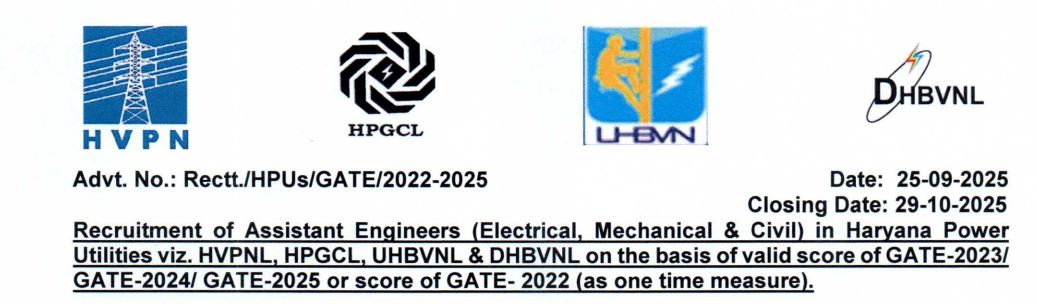 Haryana Power Utilities (HPU) Assistant Engineer Recruitment 2025 - 285 Posts