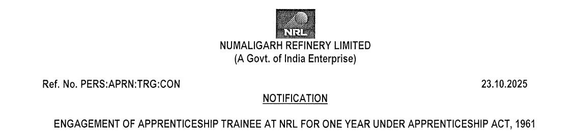 Numaligarh Refinery Limited Recruitment 2025: 75 Apprentice Vacancies
