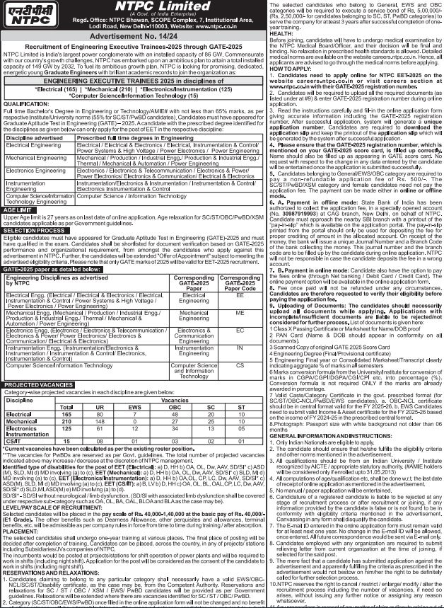 NTPC Recruitment 2026 for 515 Engineering Executive Trainee (EET) Posts