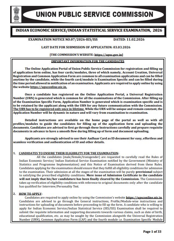 UPSC IES/ISS Recruitment 2026 - 44 Posts